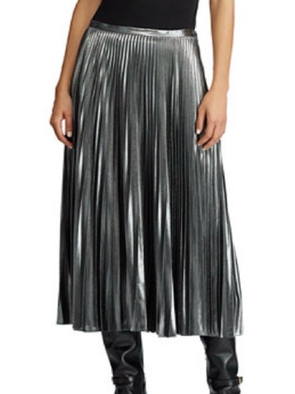 Trouvé • Metallic Silver Pleated Midi Skirt